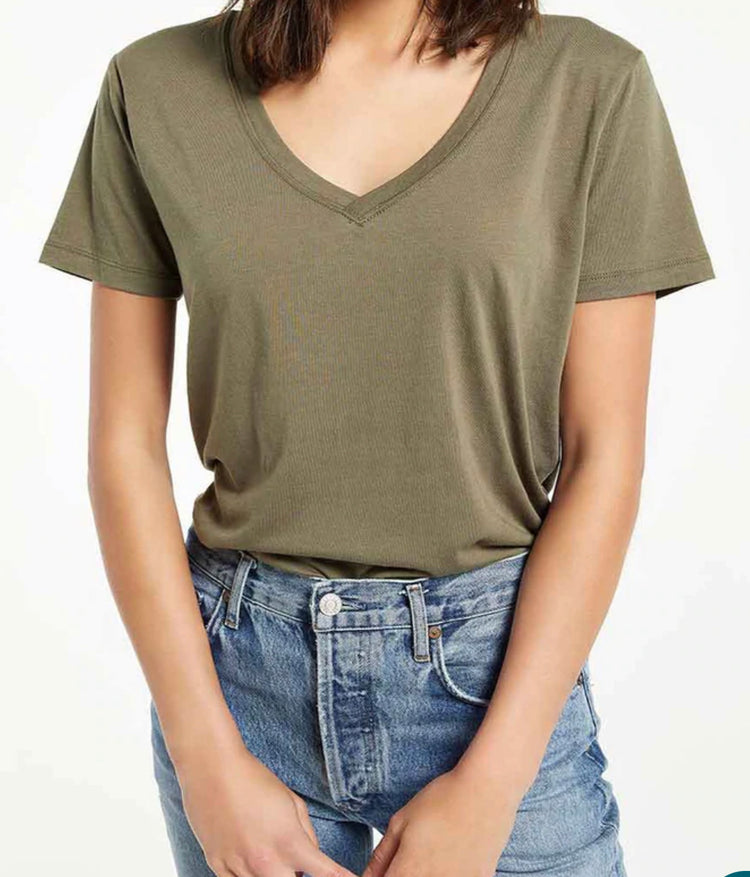 Z Supply Kasey Modal V-Neck Tee in Dusty Olive
