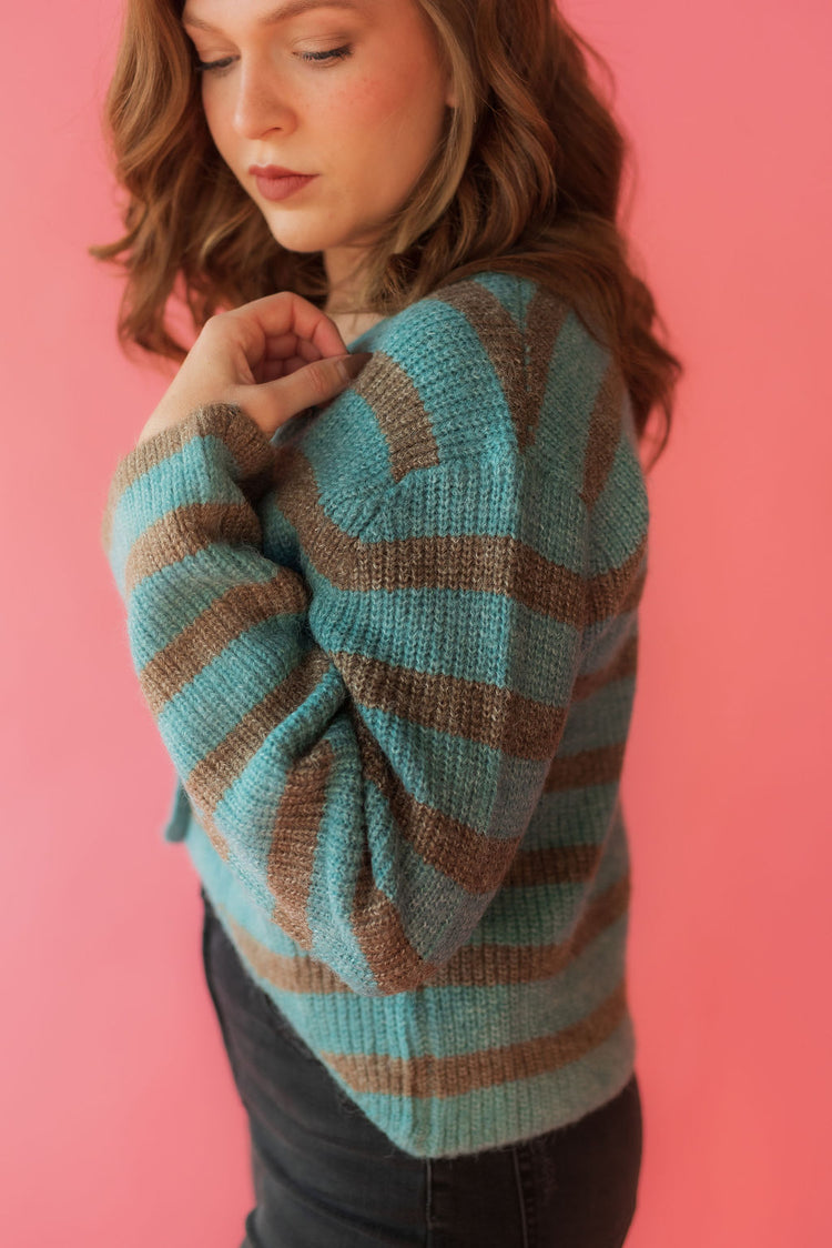 Striped Cardigan in Blue/Grey
