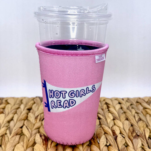 Pink Hot Girls Read Pennant Coffee Drink Sleeve MEDIUM