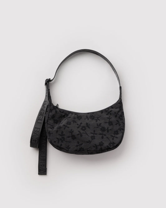 Baggu Small Nylon Crescent Bag in Charcoal Ditzy Floral