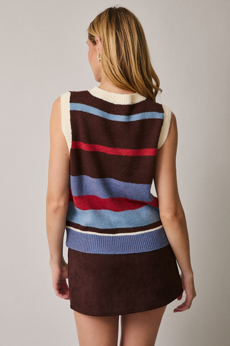 Rounded Neck Striped Sweater Vest