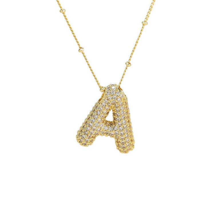 Jeweled CZ Bubble Initial Necklace