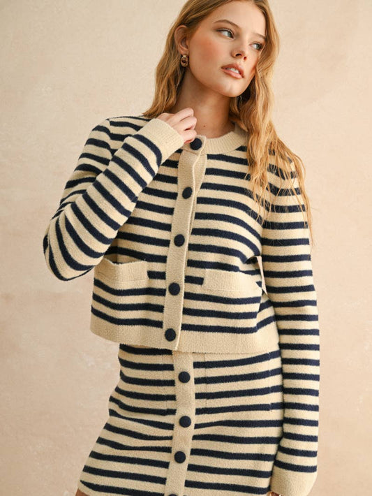 Navy Striped Cardigan