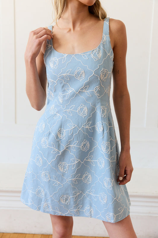 Denim Textured Floral Stitch Dress