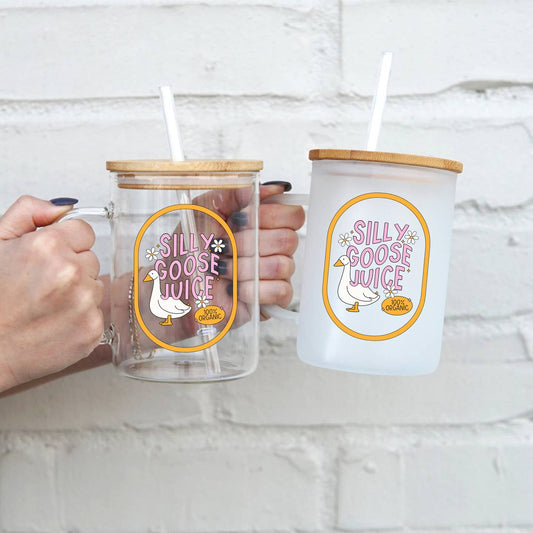 Silly Goose Juice Glass w/Lid and Straw in CLEAR