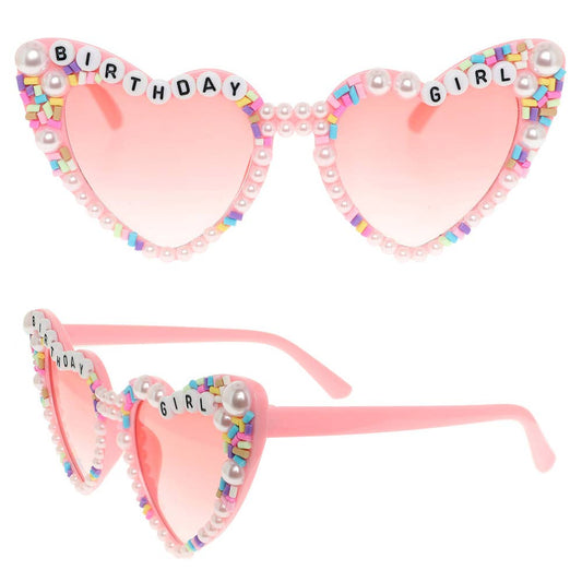 "Birthday Girl" Beaded Sunglasses in Pink