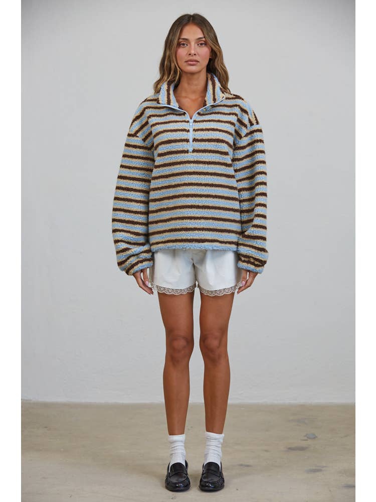 Relaxed Sherpa Striped Half Zip Pullover