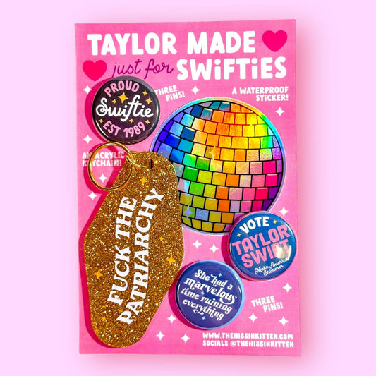 Taylor Button and Keychain Set F THE PATRIARCHY