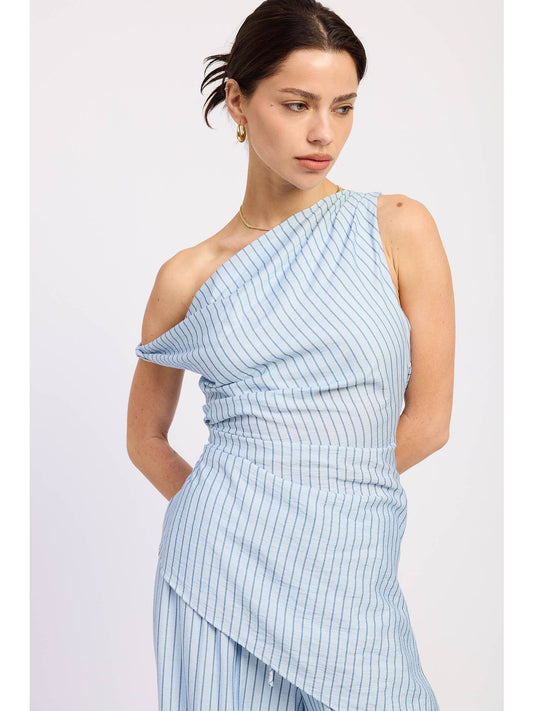 Blue Striped Asymmetrical Tunic Top