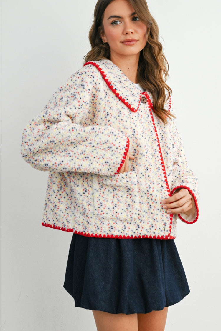 Multi Color Buttoned Fleece Puffer Jacket