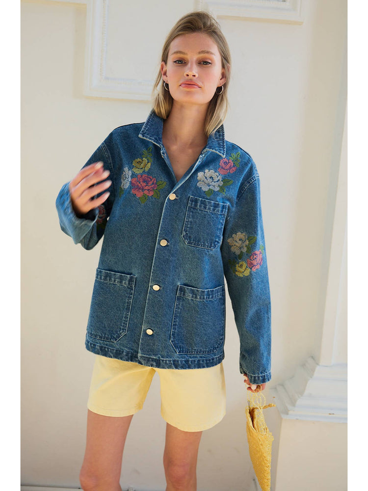 Floral Embroidered Denim Jacket