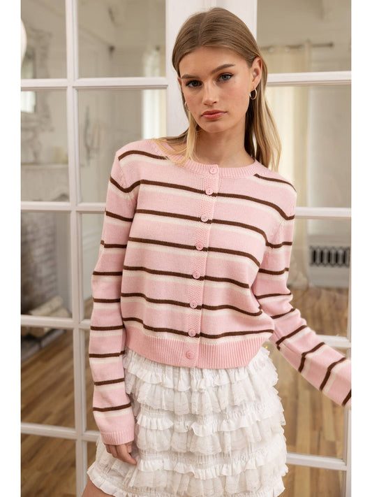 Striped Button-Up Knit Cardigan