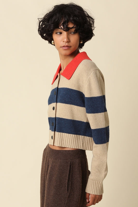 Nia Contrast Collar Stripe Cardigan