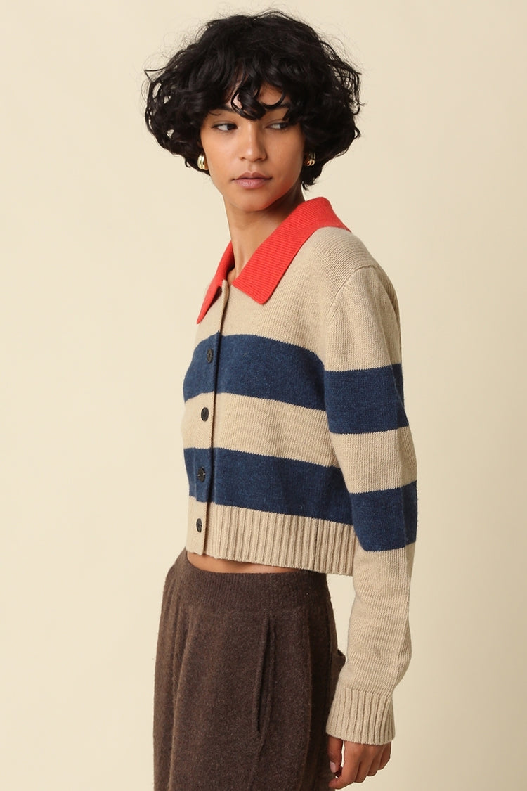 Nia Contrast Collar Stripe Cardigan