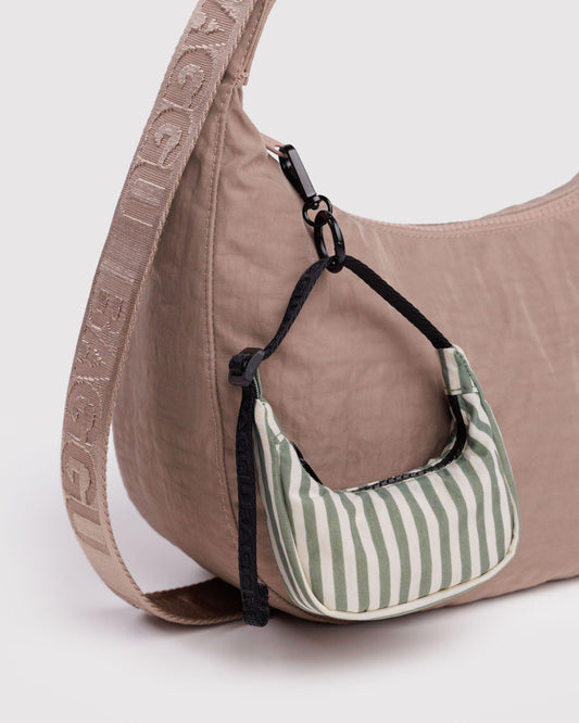 Crescent Bag Charm in Sage Stripe