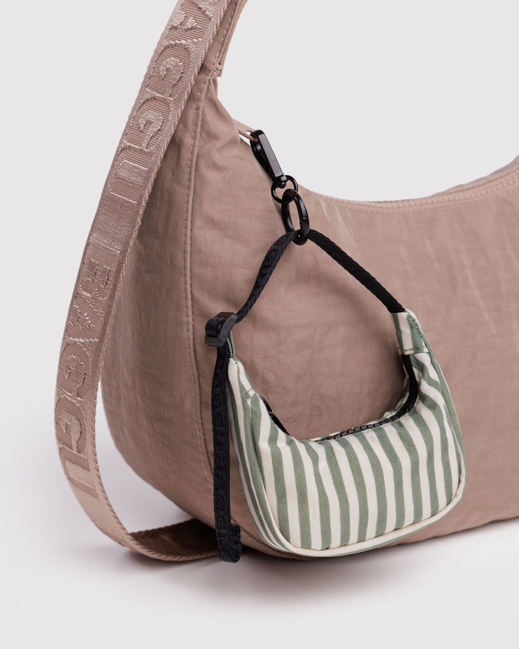 Crescent Bag Charm in Sage Stripe
