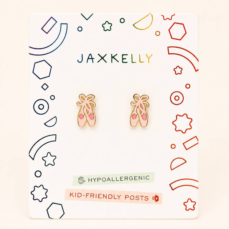 JaxKelly Ballet Slippers Enamel Flat Back Kids Earrings