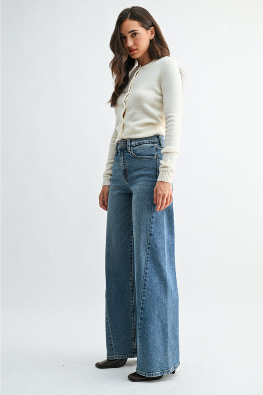 JBD Full Length Twisted Seam Wide Leg Jeans