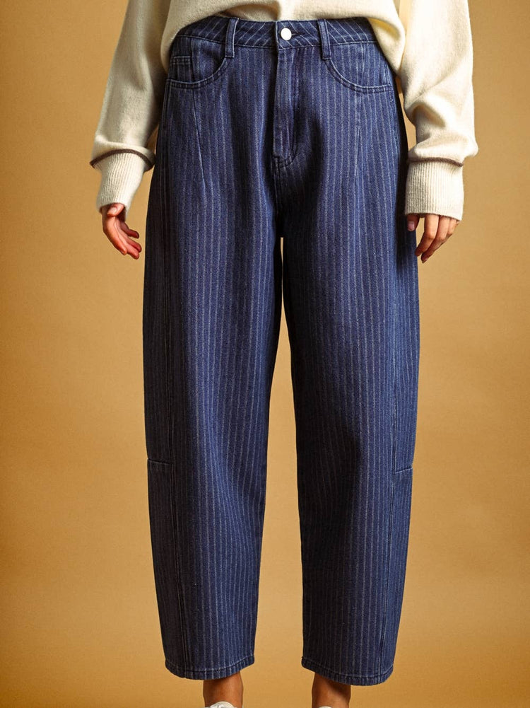 Pinstriped Denim Barrel Pants