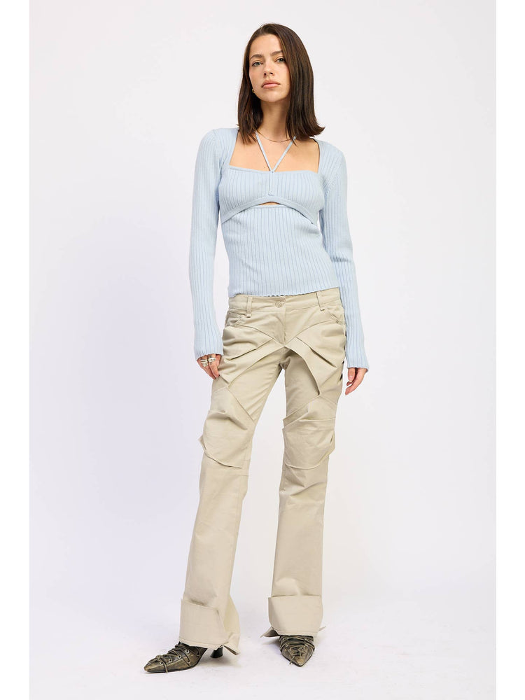 Squared Neck Knit Top with Cut Out Detail