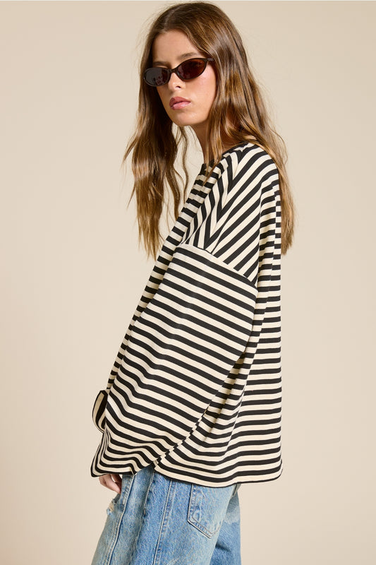 Striped Terry Oversized Long Sleeve Top