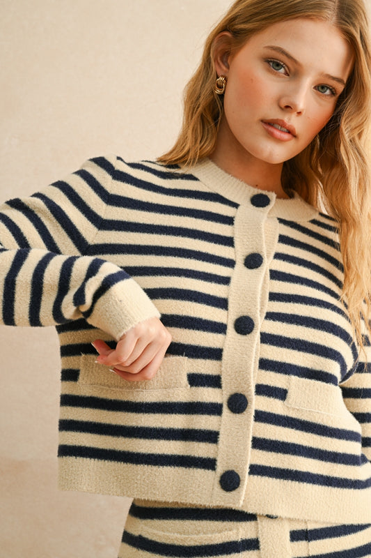 Navy Striped Cardigan