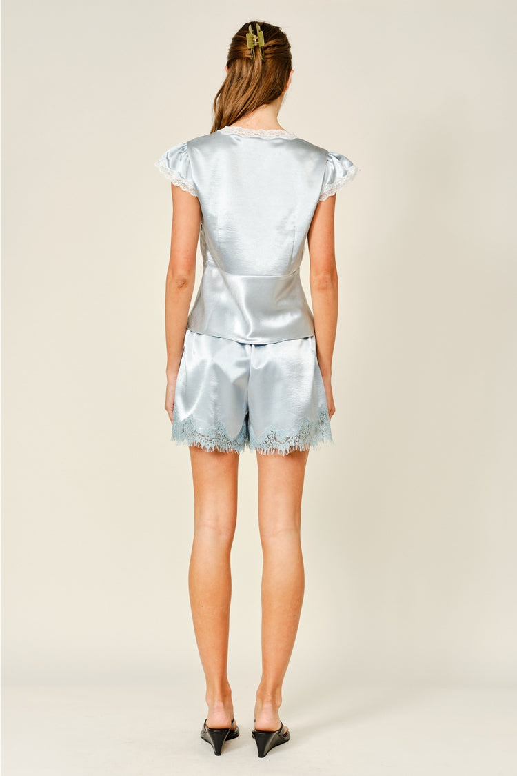 Satin Lace V Neck Top