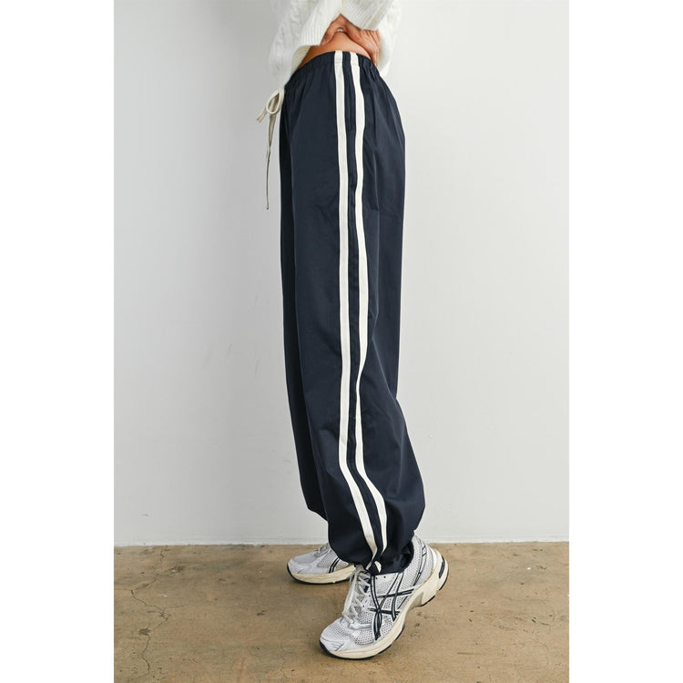 Striped Drawstring Wide-Leg Cuffed Pants