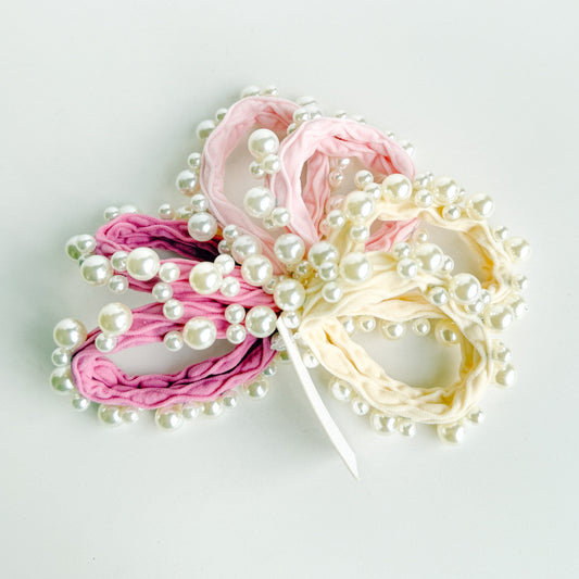 Pink Textured Seamless Pearl Hair Tie Set