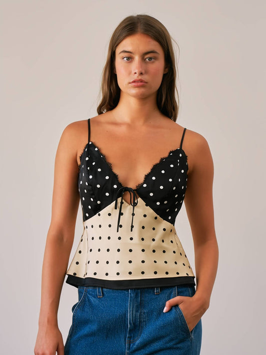 Polka Dot Satin Reversible Lace Cami Top