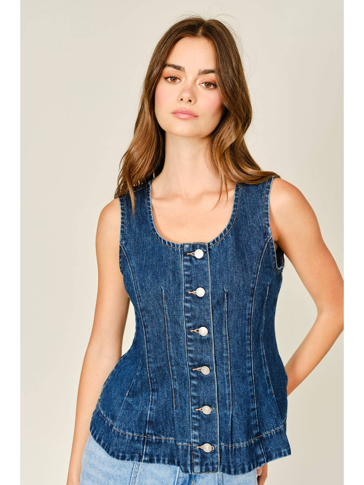 Stretch Princess Line A Line Denim Vest