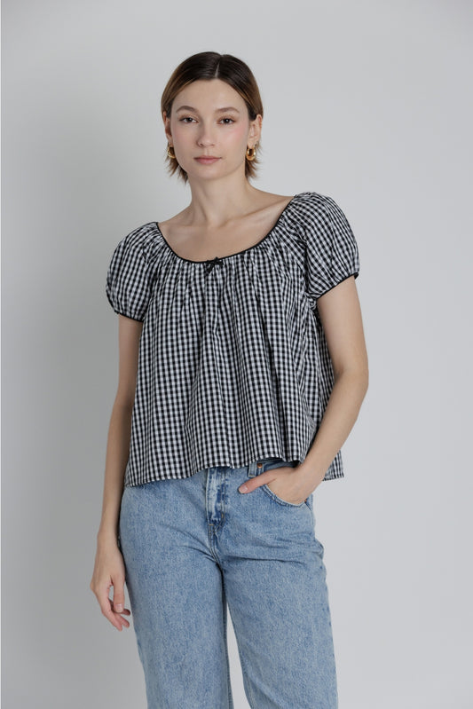 Gingham Babydoll Top
