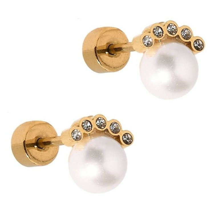 Winnie CZ and Pearl Screwback Stud Earrings