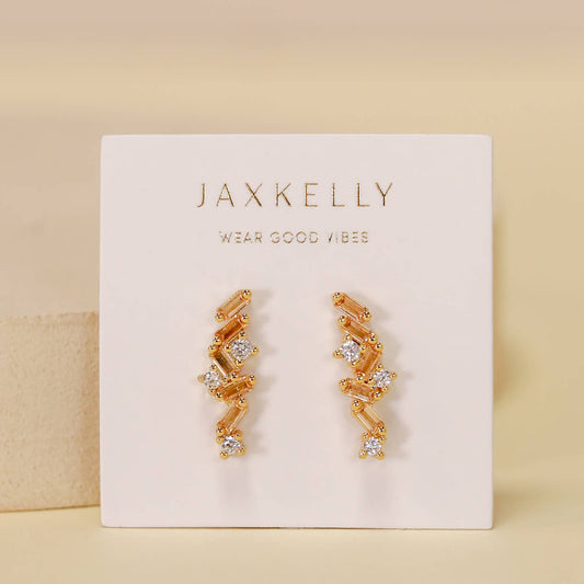 JaxKelly Cascading Baguette Drop Gold Earrings