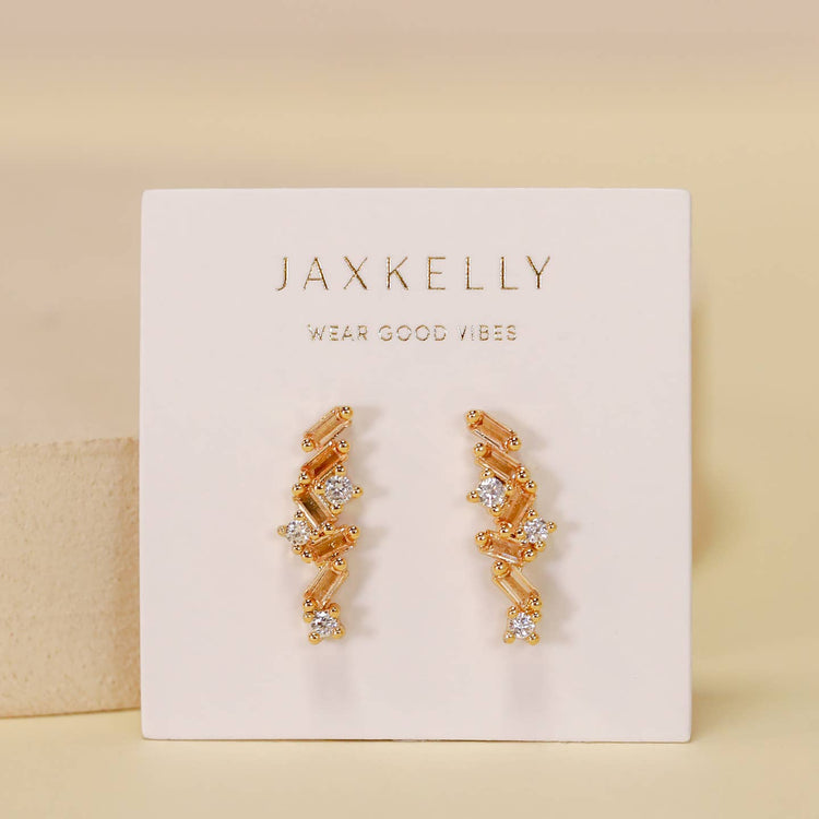 JaxKelly Cascading Baguette Drop Gold Earrings