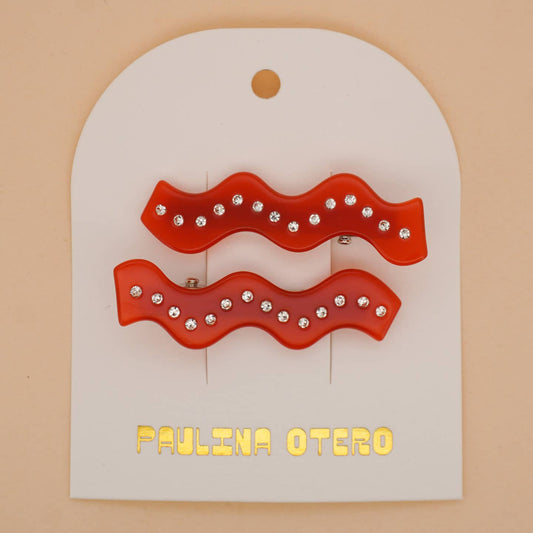 Squiggle Clips in Sparkly Red