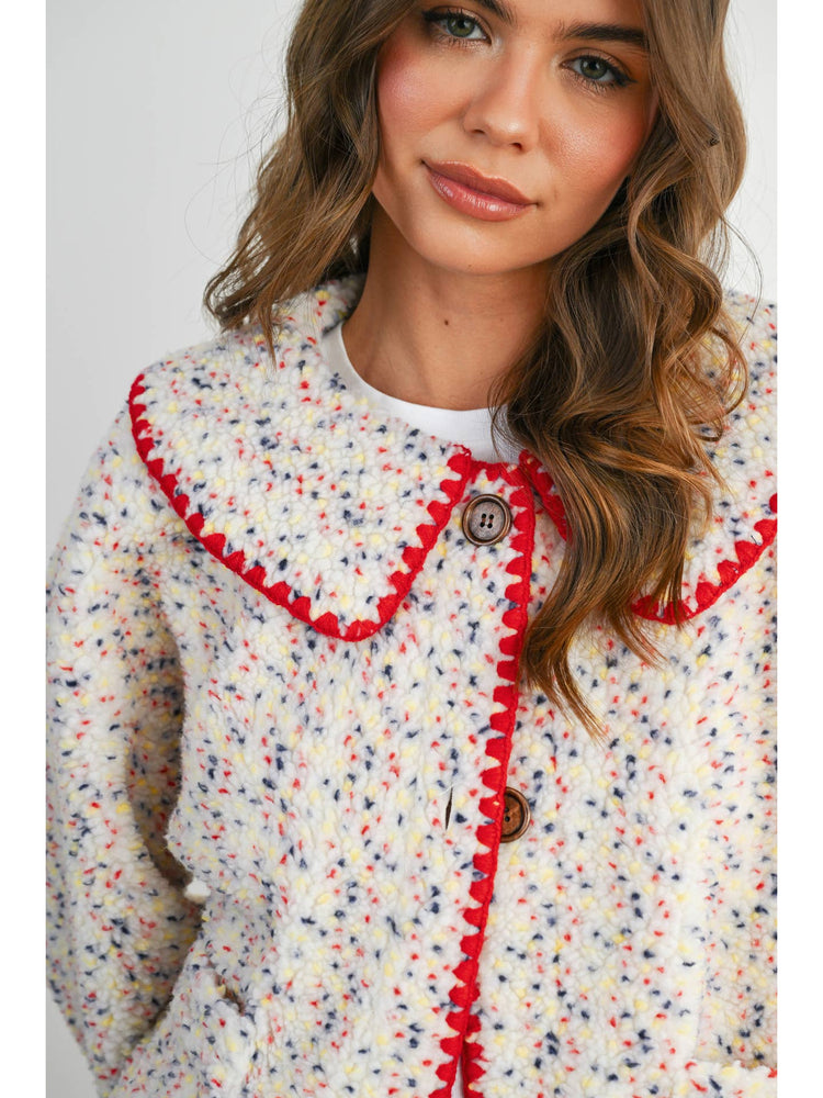 Multi Color Buttoned Fleece Puffer Jacket
