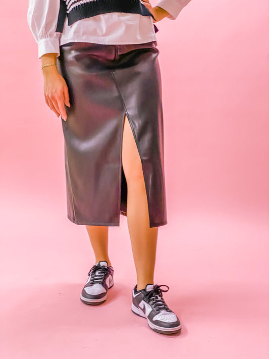 Pleather Slit Front Skirt