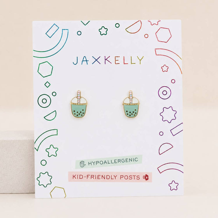 JaxKelly Matcha Enamel Flat Back Kids Earrings