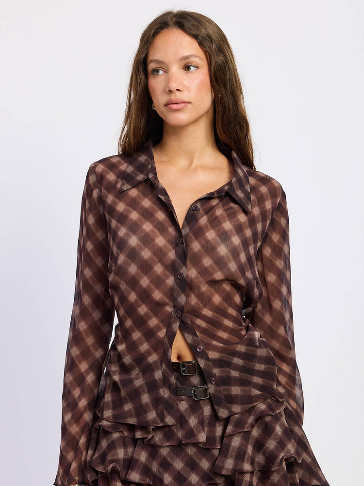 Button Up Collared Sheer Shirt