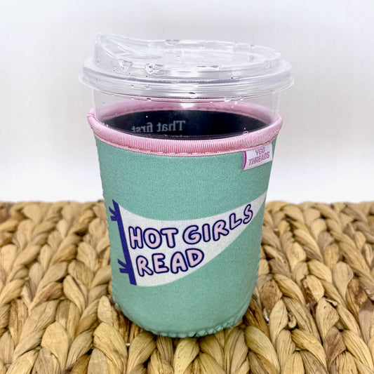 Mint Hot Girls Read Pennant Coffee Drink Sleeve SMALL