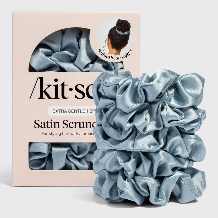 Satin Sleep Scrunchies 5pc Set - Haze Blue