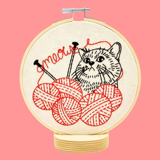 Kitten with Knitting Complete Embroidery Kit
