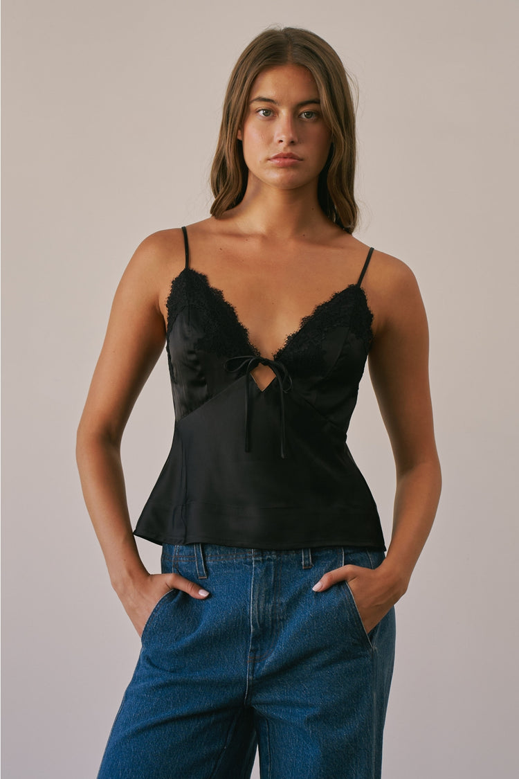 Polka Dot Satin Reversible Lace Cami Top