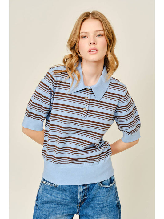 Soft Striped Short Sleeve Sweater Top