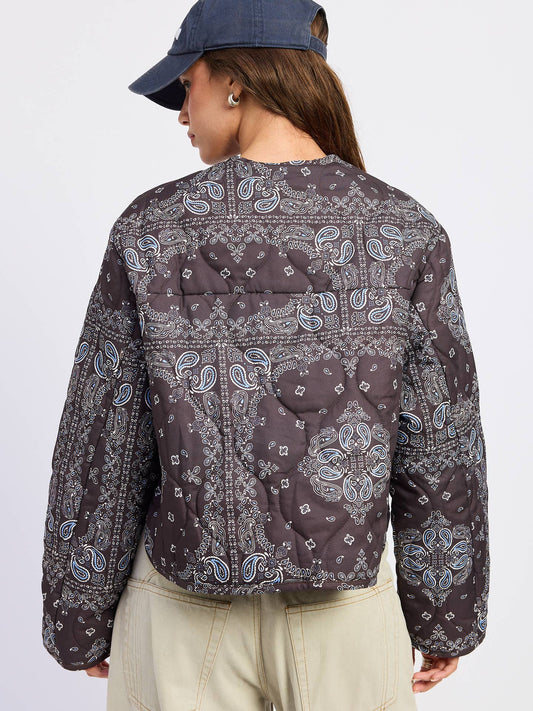 Quilted Paisley Print Boxy Jacket