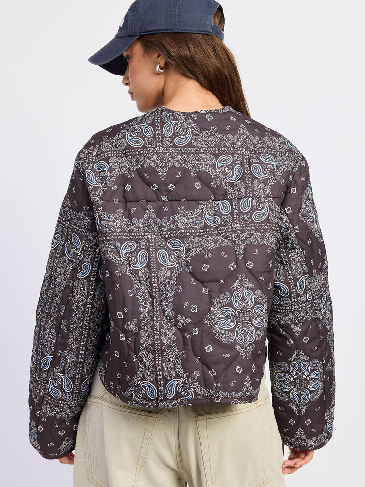 Quilted Paisley Print Boxy Jacket