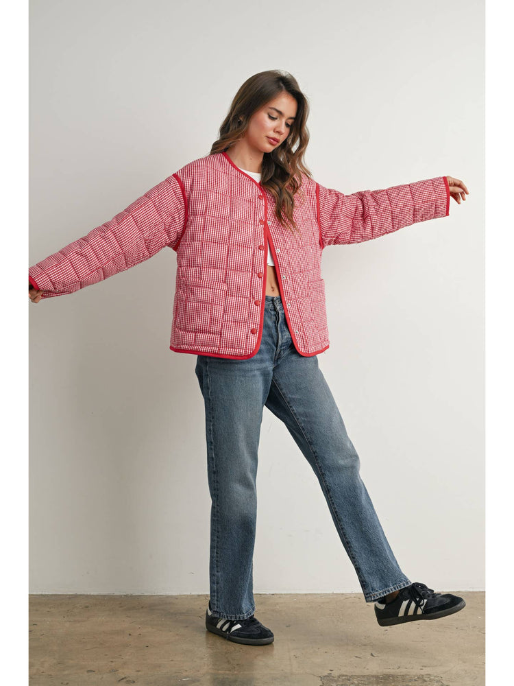 Gingham Quilted Puffer Jacket