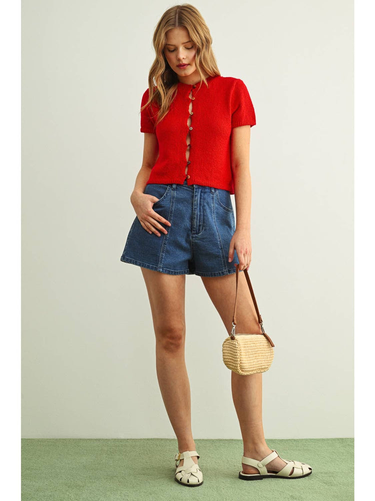 Multi Button Detailed Short Sleeve Top