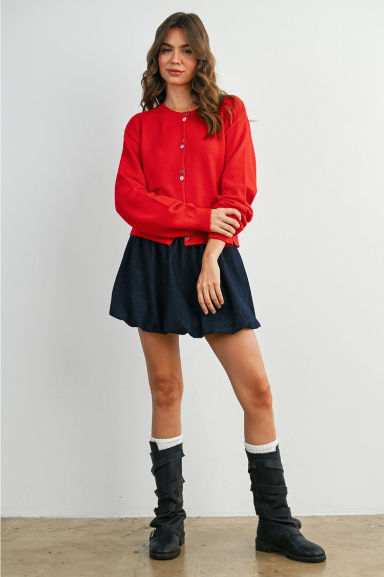 Long Sleeve Buttoned Cropped Cardigan